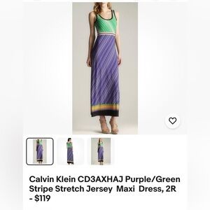 Calvin Klein Size 4 Purple and Green Striped Maxi Dress EUC
